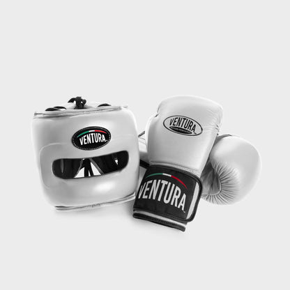 GENUINE LEATHER BOXING GLOVES AND FACE BAR HEADGEAR