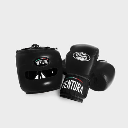 GENUINE LEATHER BOXING GLOVES AND FACE BAR HEADGEAR