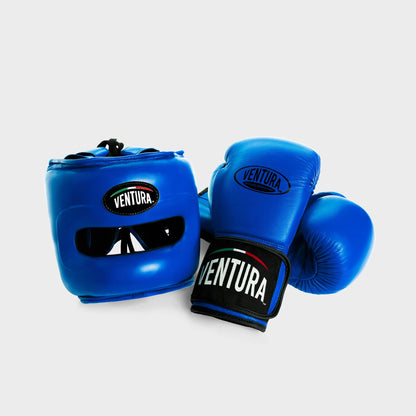 GENUINE LEATHER BOXING GLOVES AND FACE BAR HEADGEAR