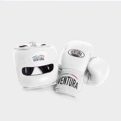 GENUINE LEATHER BOXING GLOVES AND FACE BAR HEADGEAR