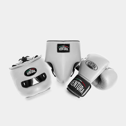 GENUINE LEATHER BOXING GLOVES AND HEADGEAR WITH GROIN GUARD