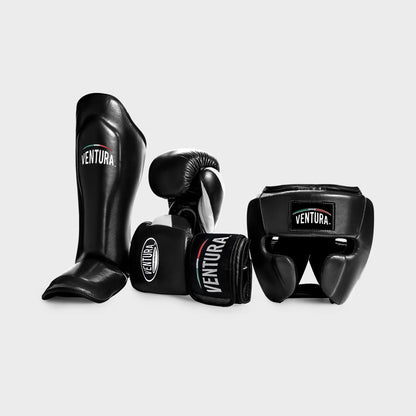 GENUINE LEATHER BOXING GLOVES AND HEADGEAR WITH SHIN GUARDS