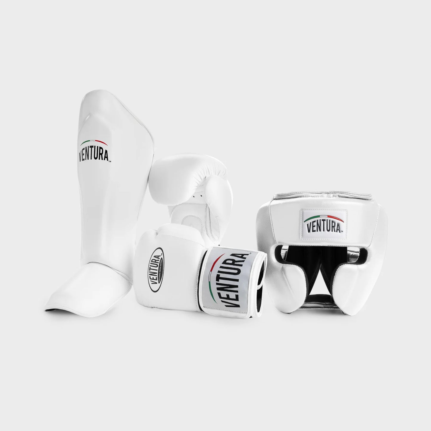 GENUINE LEATHER BOXING GLOVES AND HEADGEAR WITH SHIN GUARDS