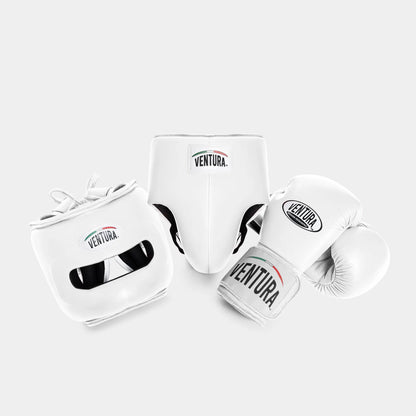 GENUINE LEATHER BOXING GLOVES AND HEADGEAR WITH GROIN GUARD